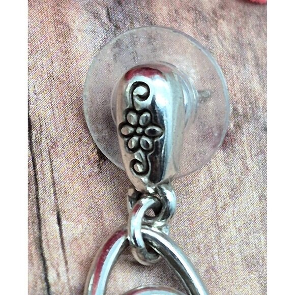 Lot of 3 Silver Tone Pierced Dangle Drop Earrings Hoops Swirl Navy Blue Centers - Picture 6 of 10